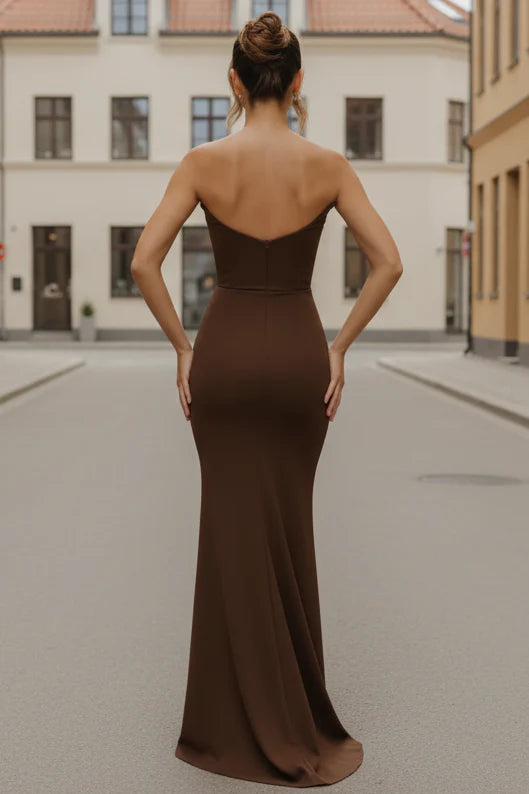 Daris Gown - Chocolate - Cat-Eye Scoop Neckline Dress