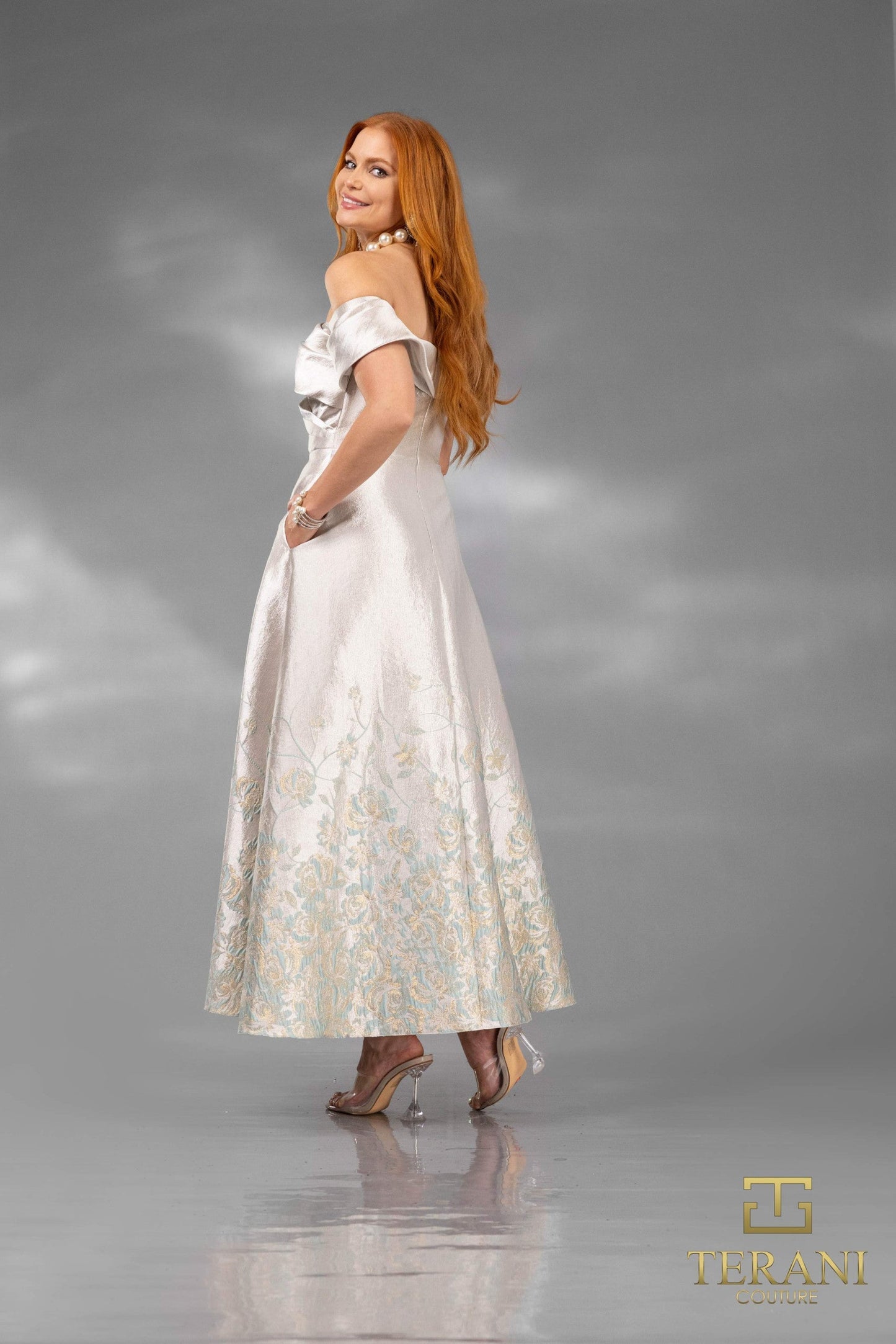 Terani Couture 252C5508 Tea Length Floral A Line Cocktail Dress