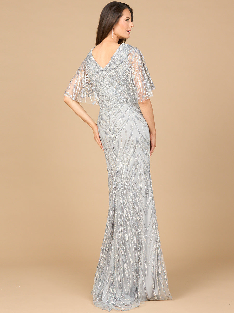 Lara Dresses 28966 Long Formal Beaded Lace Cape Dress