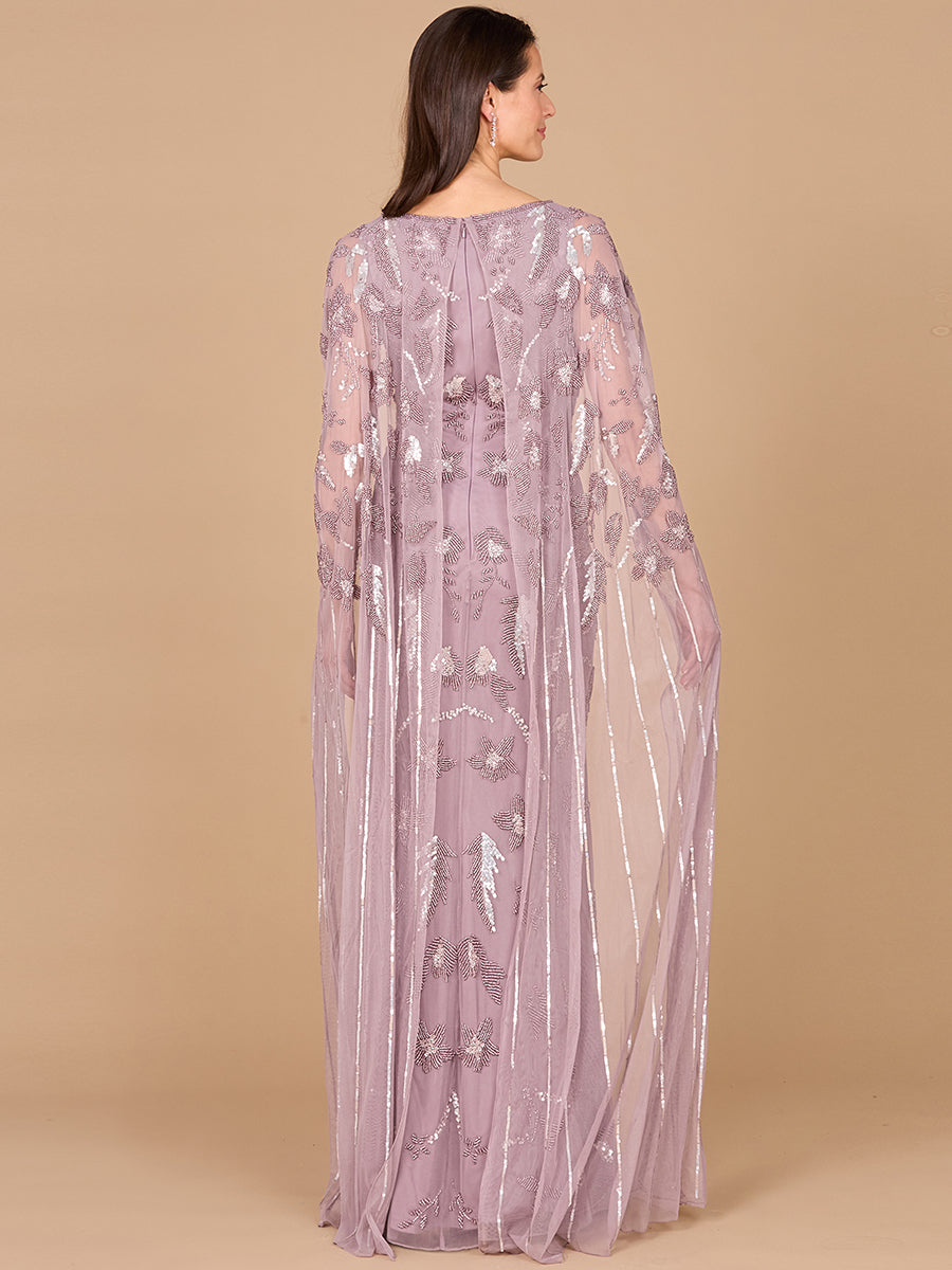 Lara Dresses 29090 Long Formal Beaded Cape Evening Dress
