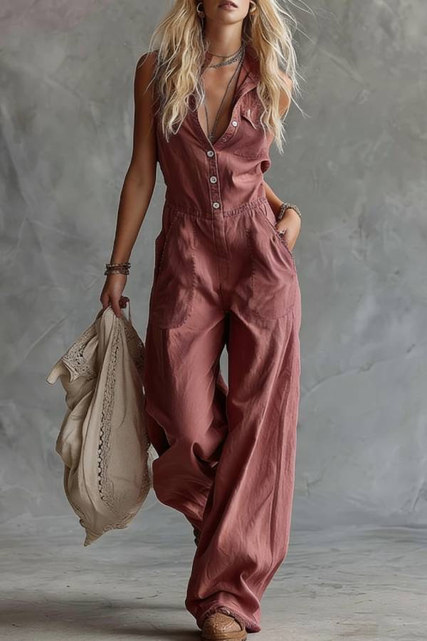 Sleeveless Collared Tie-Waist Wide-Leg Jumpsuit