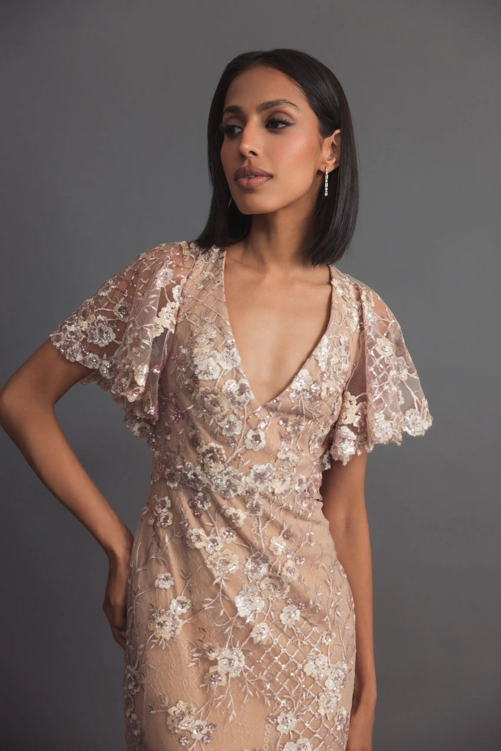 Long Floral Sequin Dress Formal Mother of the Bride Mac Duggal 68743
