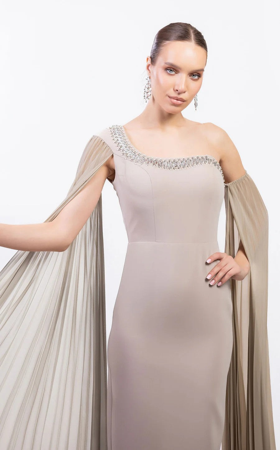 Odrella 7837 Long Formal Fitted Cape Evening Prom Dress