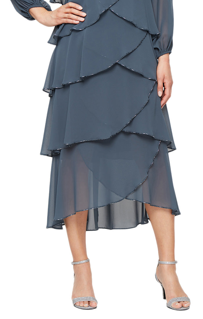SL Fashions 9170731 Tea Length Layered Short Cocktail Dress