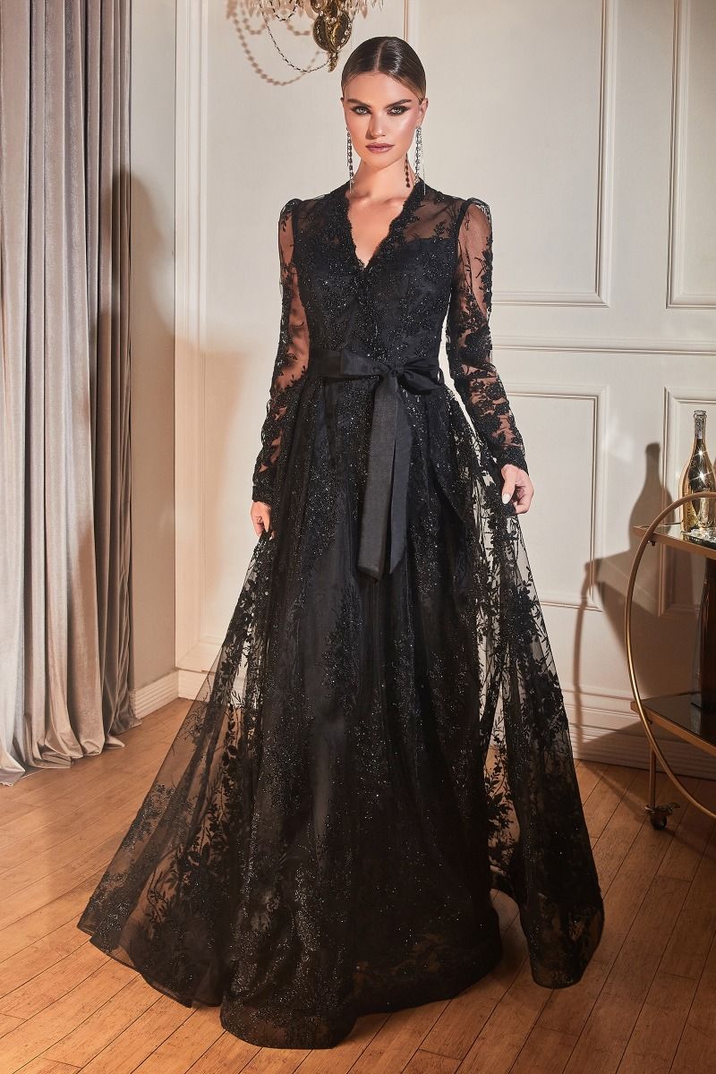 Long Sleeve Lace Floral Formal Dress by LaDivine CD233