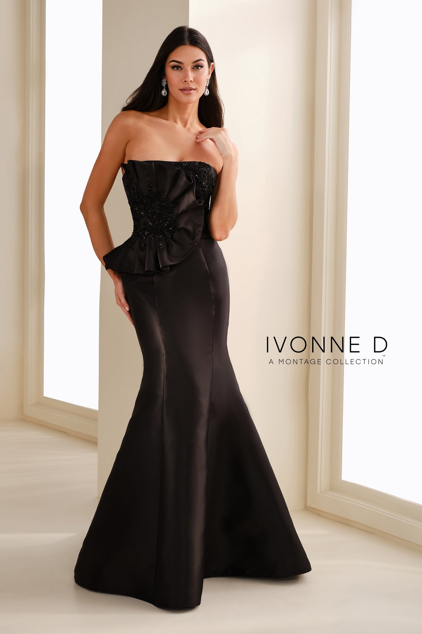 Ivonne D ID1401 Long Mermaid Formal Beaded Applique Dress