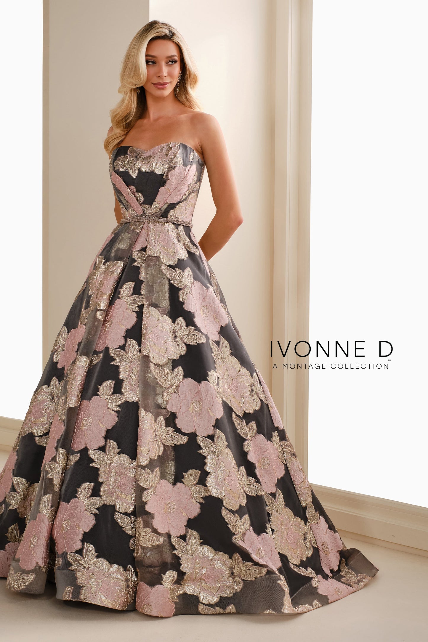 Ivonne D ID1410 Long Floral A Line Formal Evening Dress