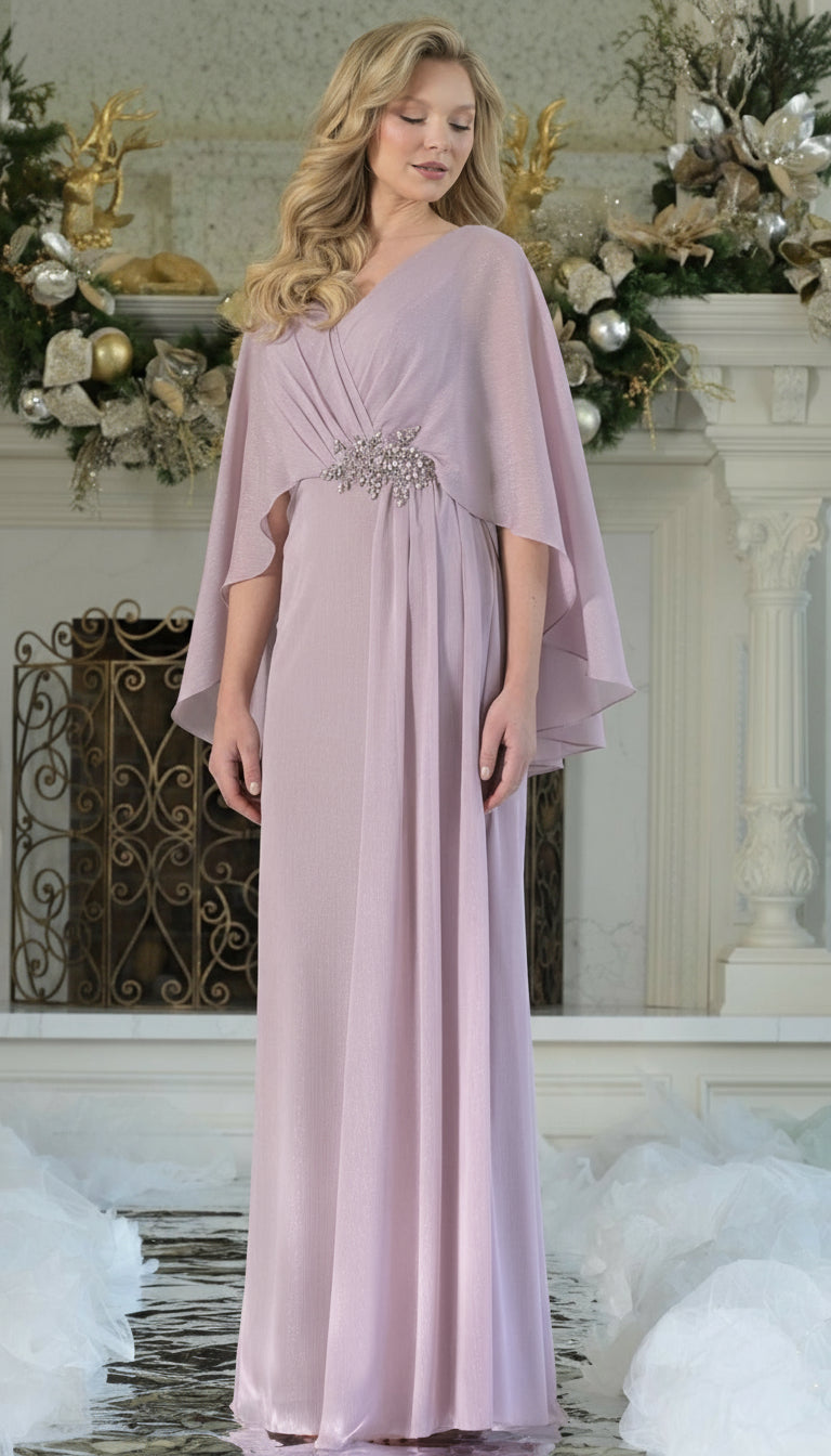 Marsoni MV1361 Beaded Applique Long Formal Metallic Mother of the Bride Dress