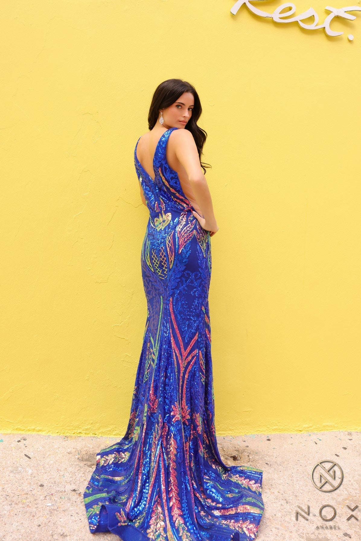 Nox Anabel R1402 Long Formal Sequins Prom Dress