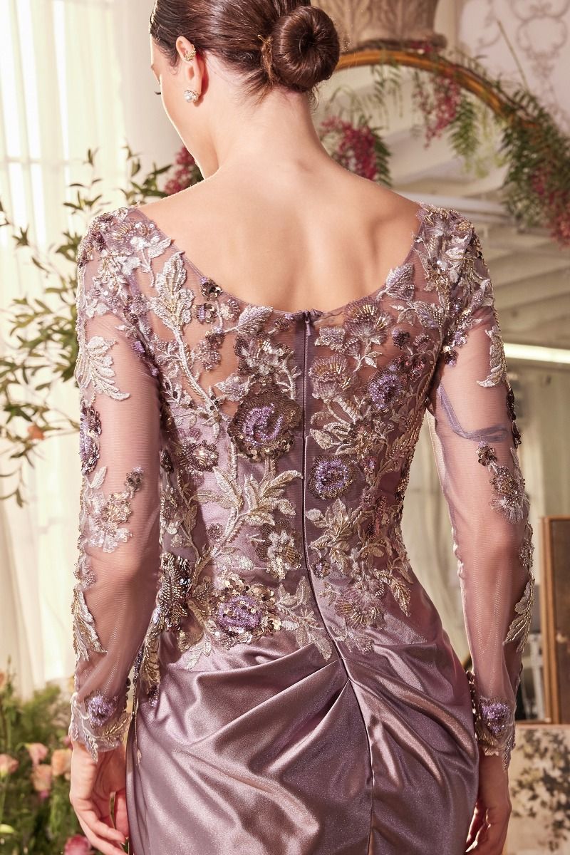 Andrea & Leo A1403 Long Sleeve Formal Sequin Applique Evening Dress