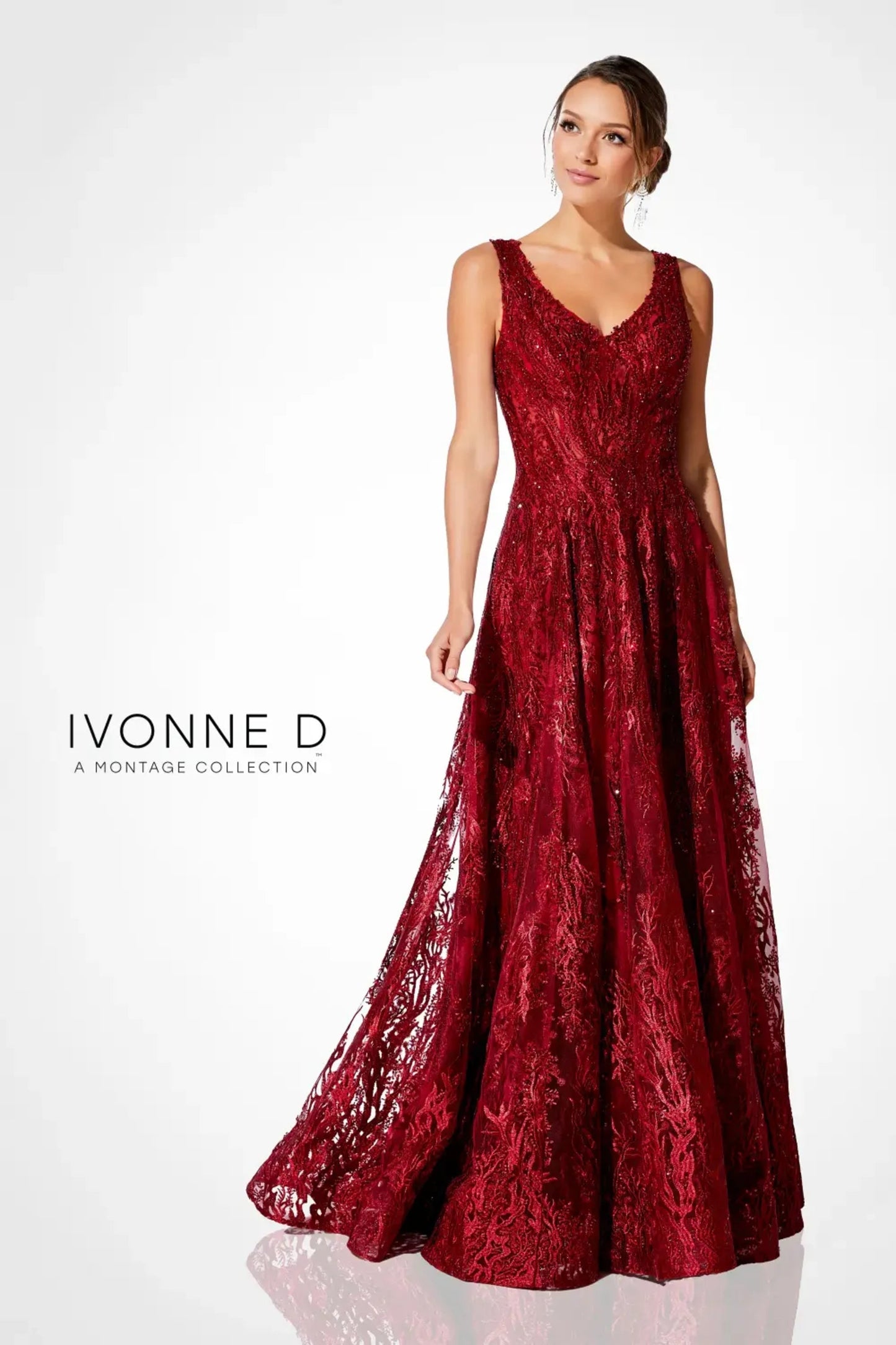 Ivonne D 120D10 Lace Pleated Evening Formal Dress