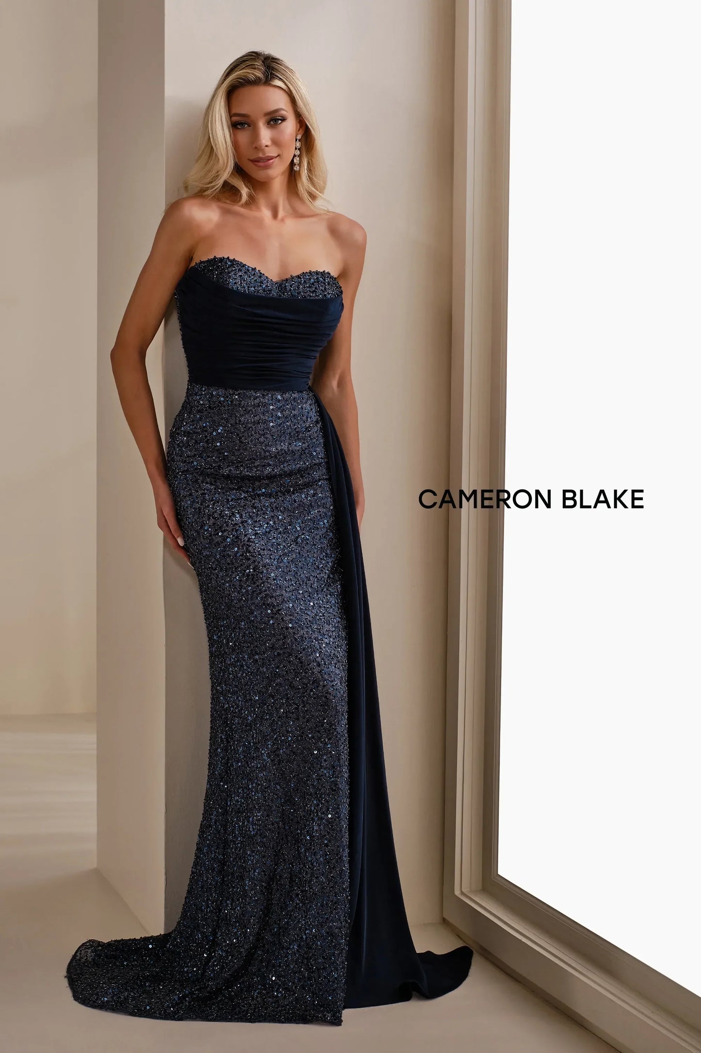 Cameron Blake CB914 Sequin Long Formal Fitted Evening Gown