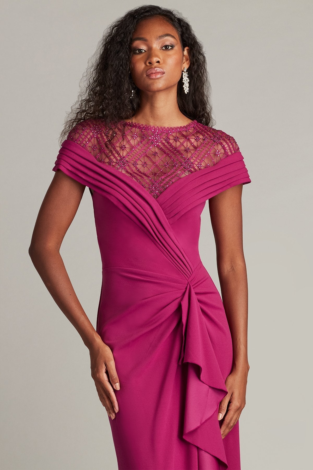 Tadashi Shoji CHR25375LB Long Formal Ruffle Mother of the Bride Dress