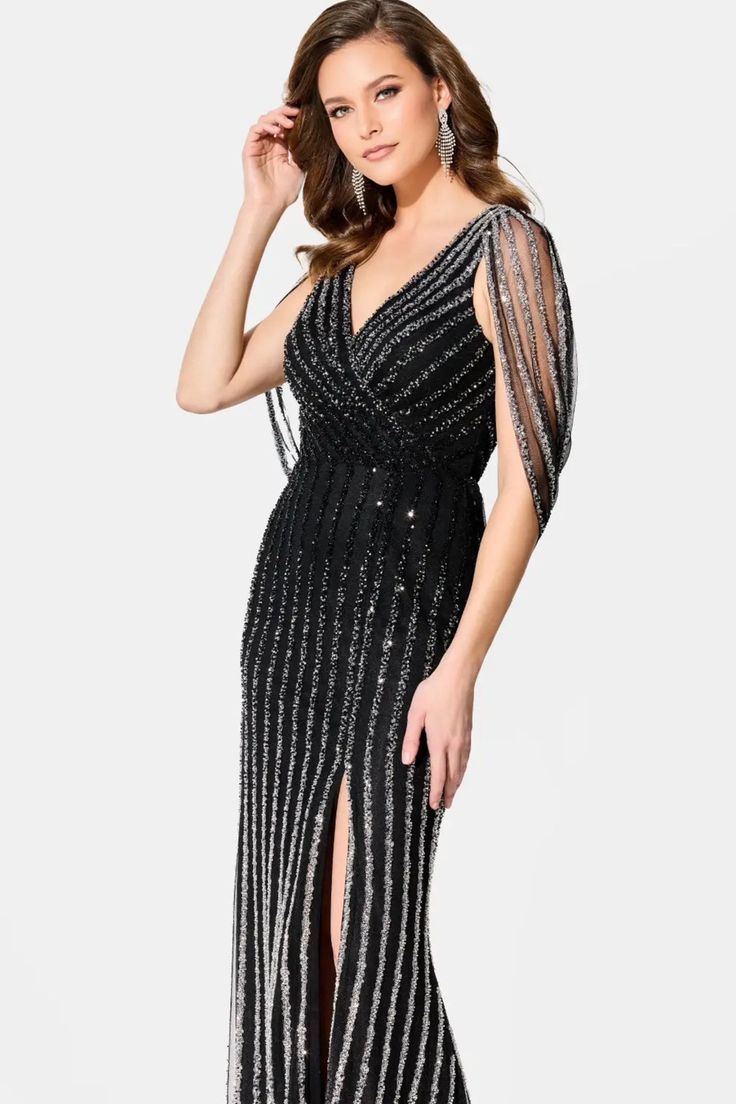Ivonne D ID309 Long Beaded Sequin Formal Evening Gown
