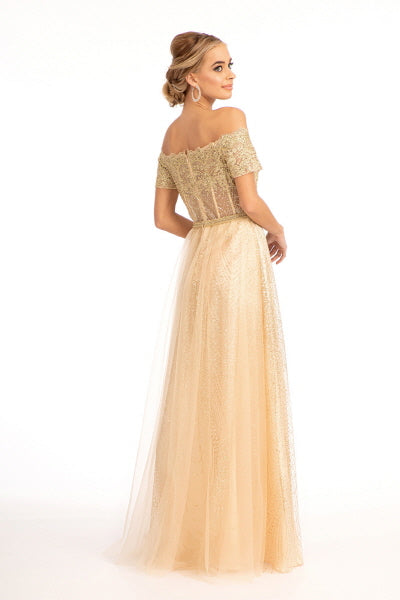 Glitter Print Mesh Long Prom Dress