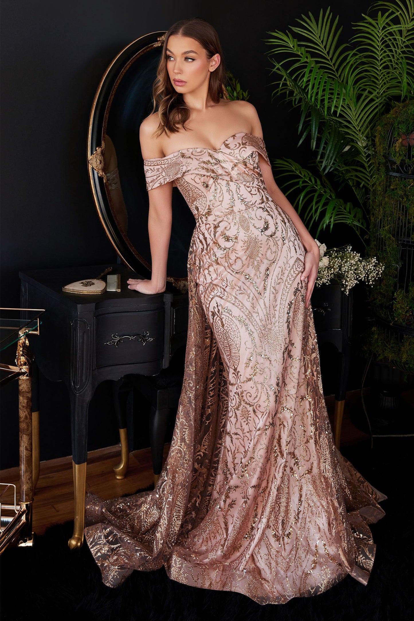 Long Off Shoulder Evening Gown by LaDivine J836