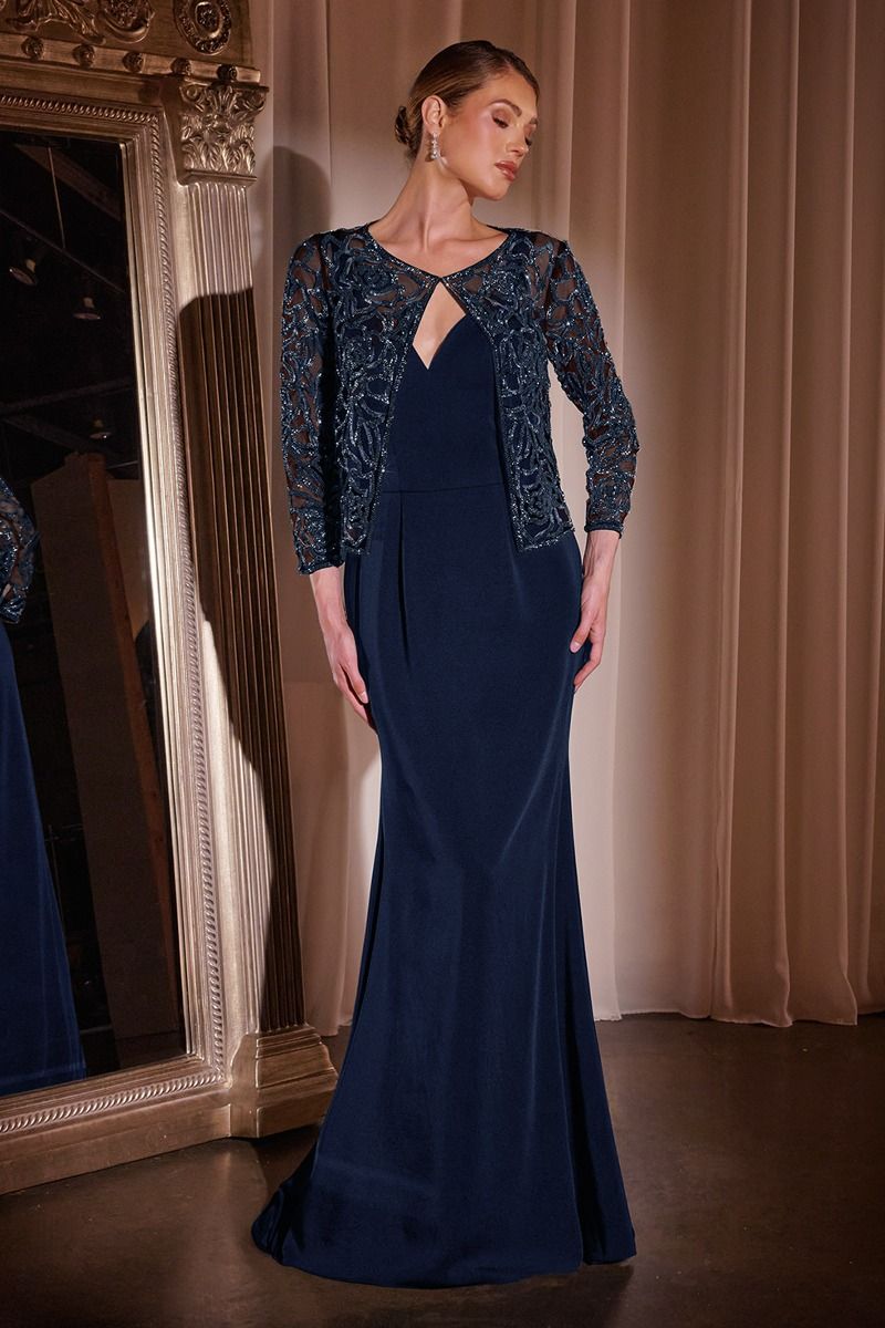 Long Evening Fitted Formal Bolero Dress by LaDivine J881