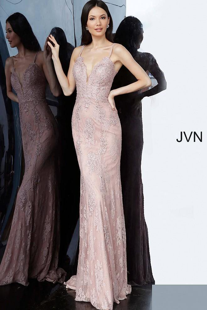 Jovani 66971 Long Fitted Formal Lace Prom Gown