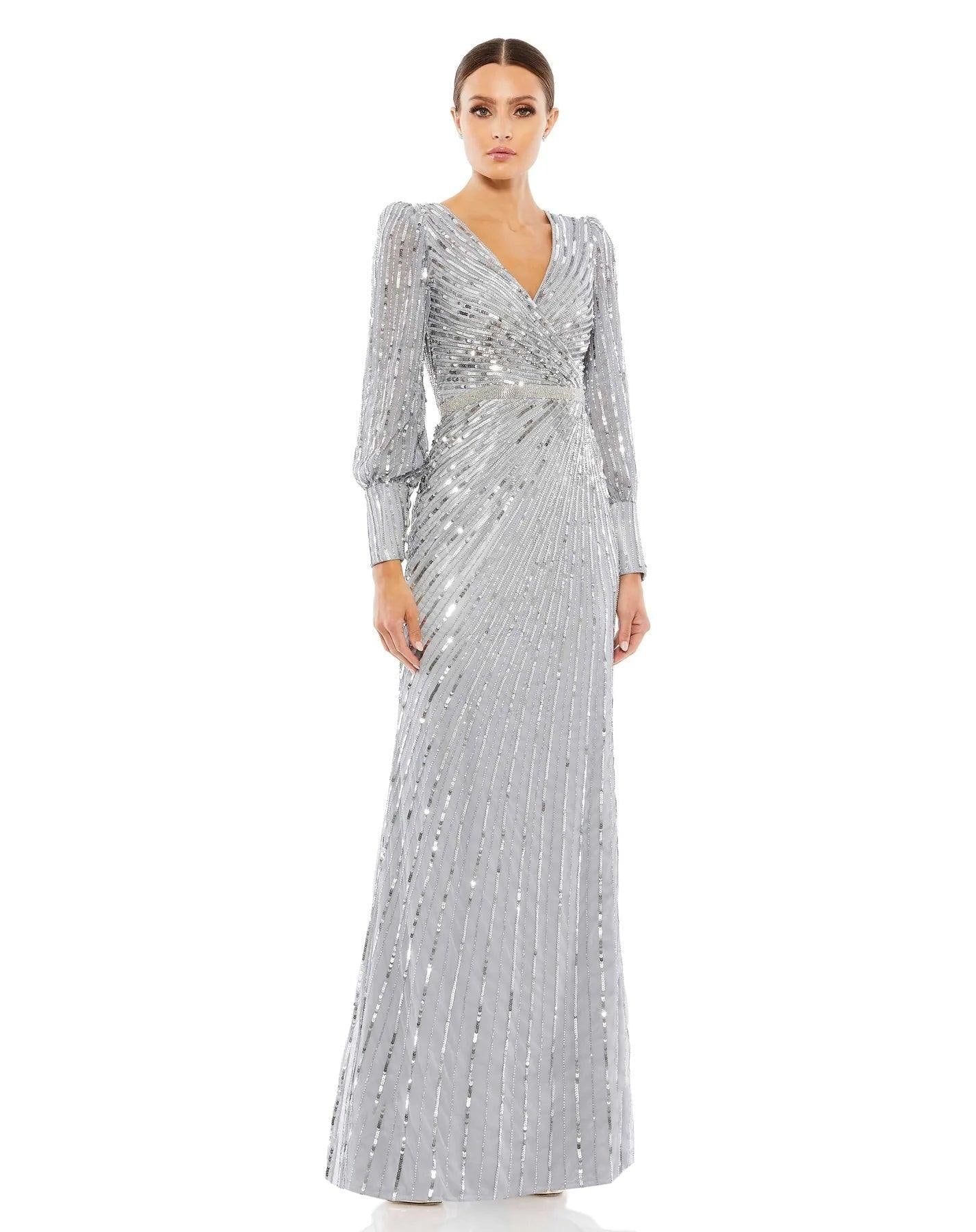 Long Formal Beaded Evening Dress Beaded Detail Mac Duggal 5501