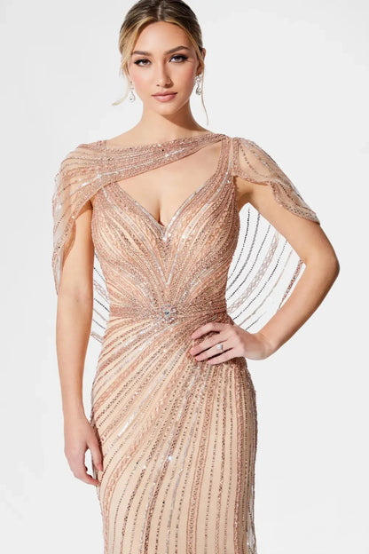 Ivonne D 221D47 Beaded Long Formal Cape Evening Dress