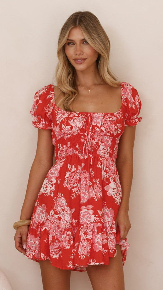 Kori Mini Dress - Red Floral