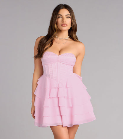 Jade Satin Chiffon Corset Skater Dress