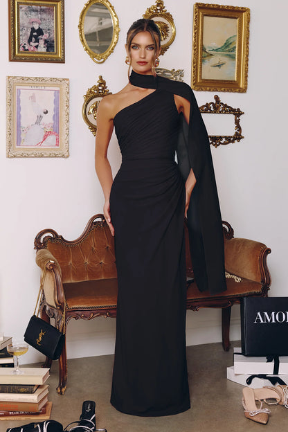 Melissa Gown - One Shoulder Chiffon Dress