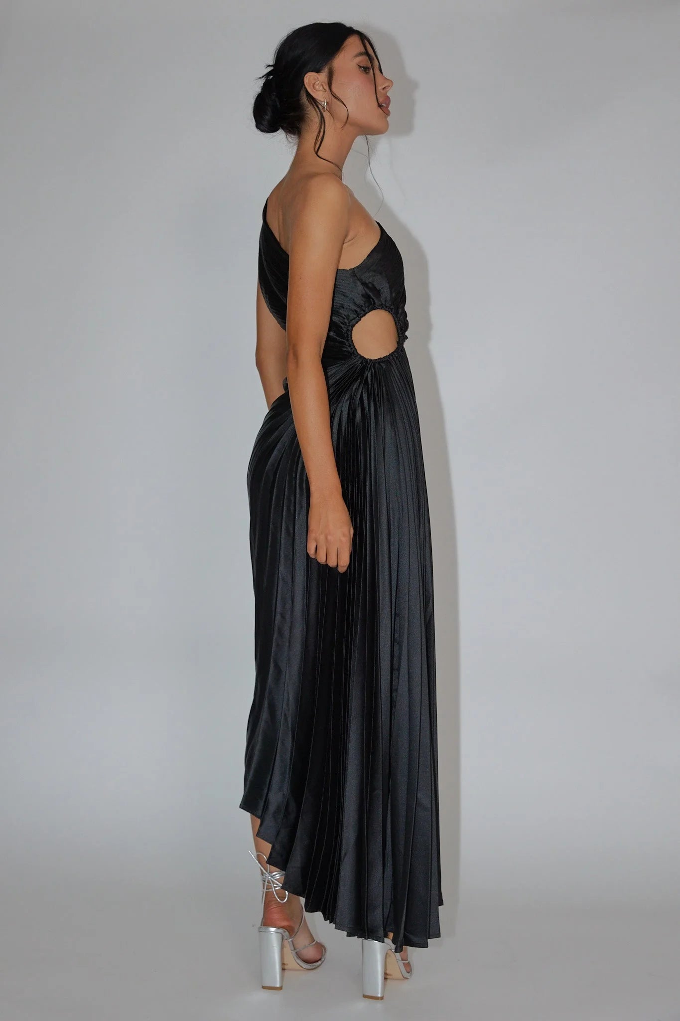 Panama Maxi Dress - Wine - Pleated Dress With Side Cut Out