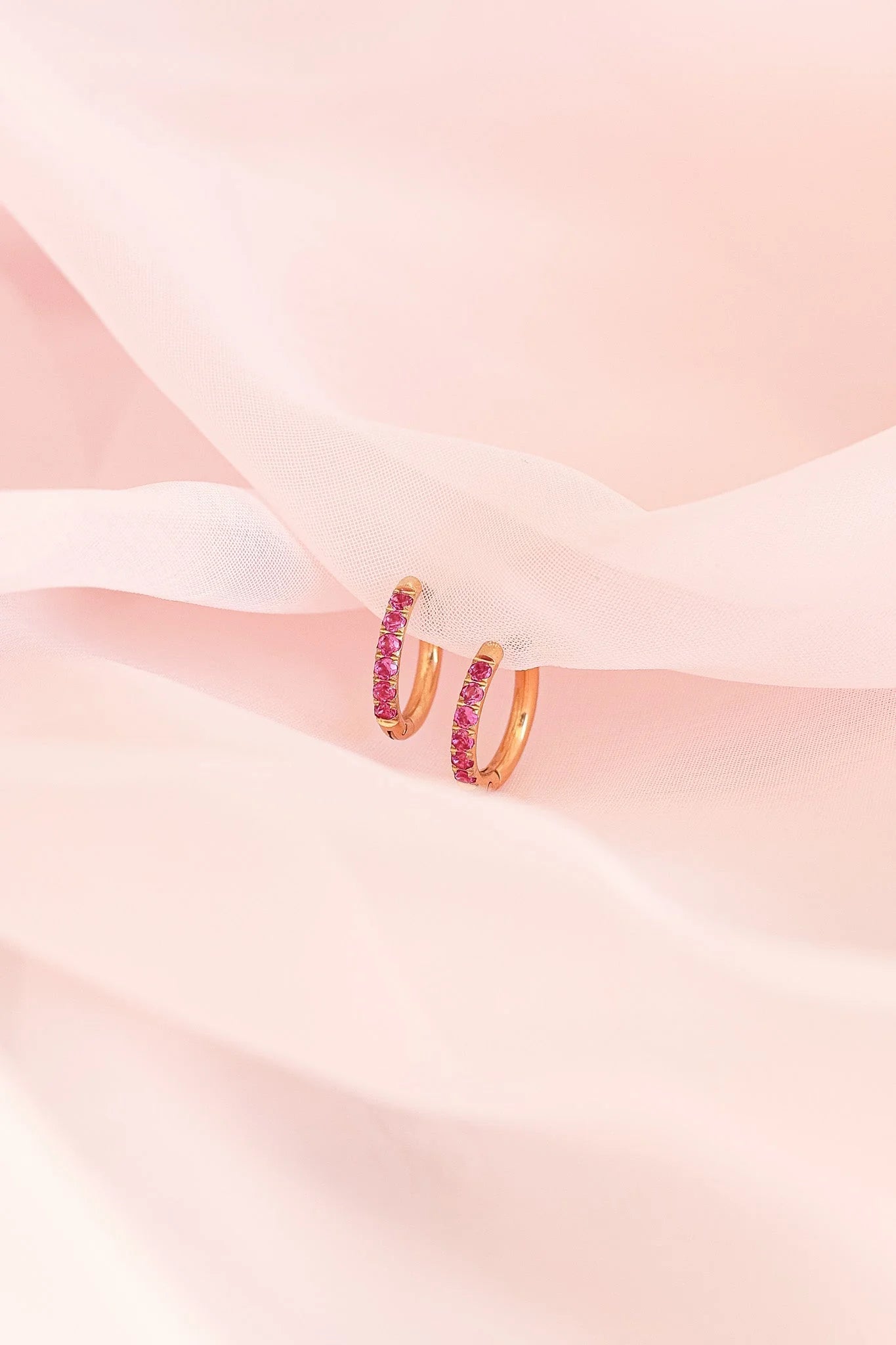 Micro Crystal Hoop Earring in Pink