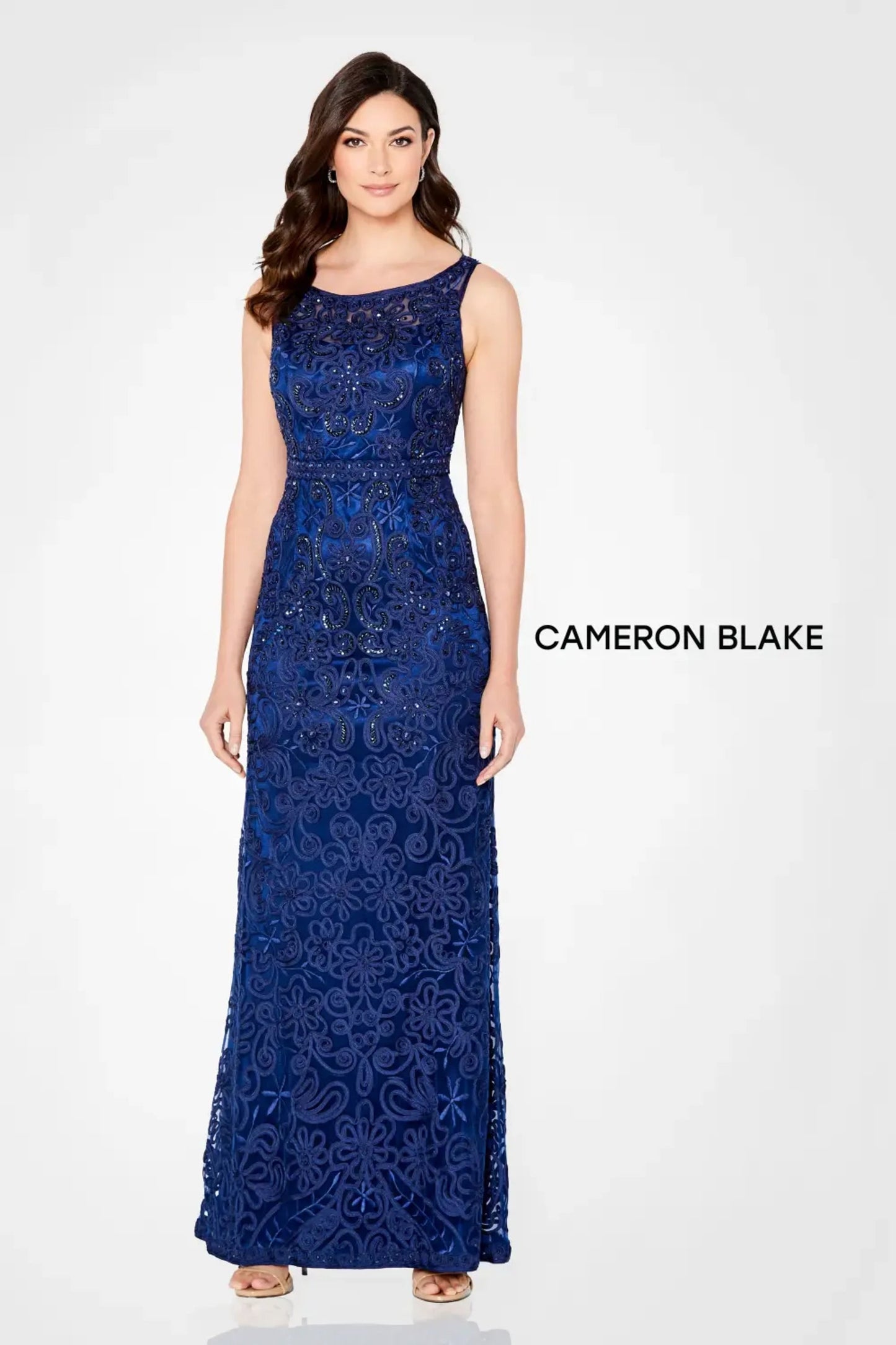 Cameron Blake 115604 A Line Beaded Formal Long Evening Gown