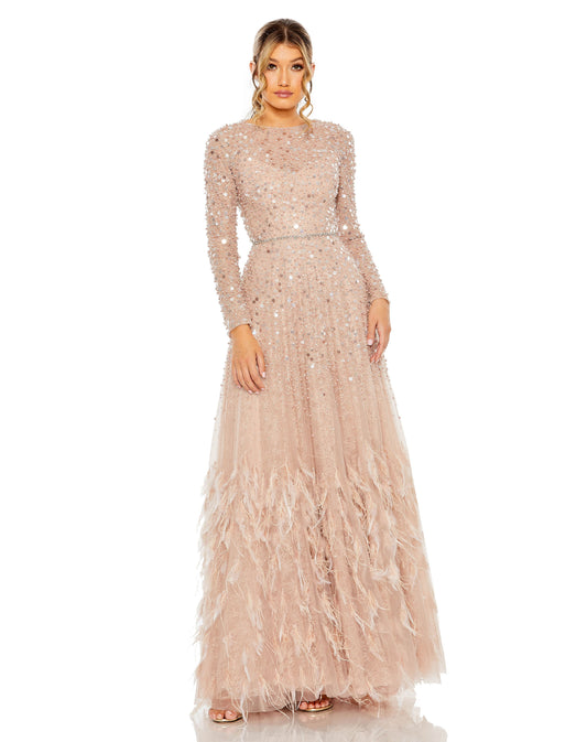 Long Sleeve Formal Beaded Fringe Evening Gown Beaded Fringe Evening Mac Duggal 11782