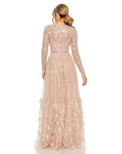 Long Sleeve Formal Beaded Fringe Evening Gown Beaded Fringe Evening Mac Duggal 11782