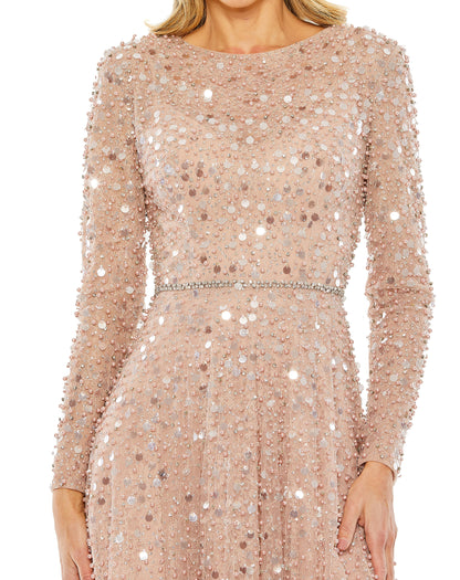 Long Sleeve Formal Beaded Fringe Evening Gown Beaded Fringe Evening Mac Duggal 11782