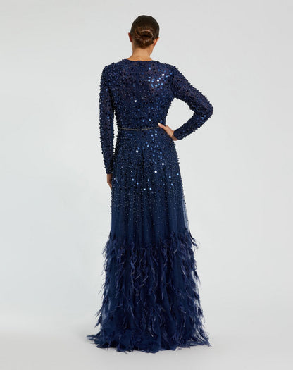 Long Sleeve Formal Beaded Fringe Evening Gown Beaded Fringe Evening Mac Duggal 11782