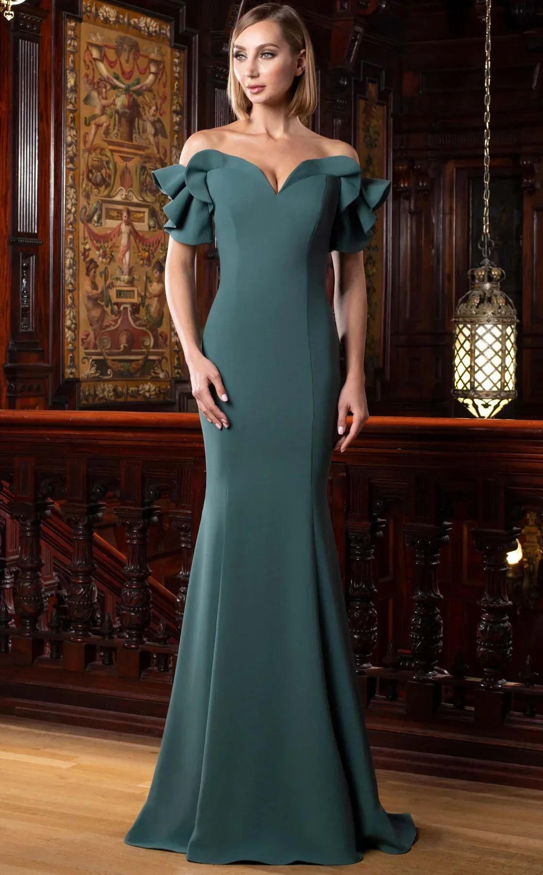 Alexander by Daymor 1588 Formal Long Ruffle Sleeve Evening Dress