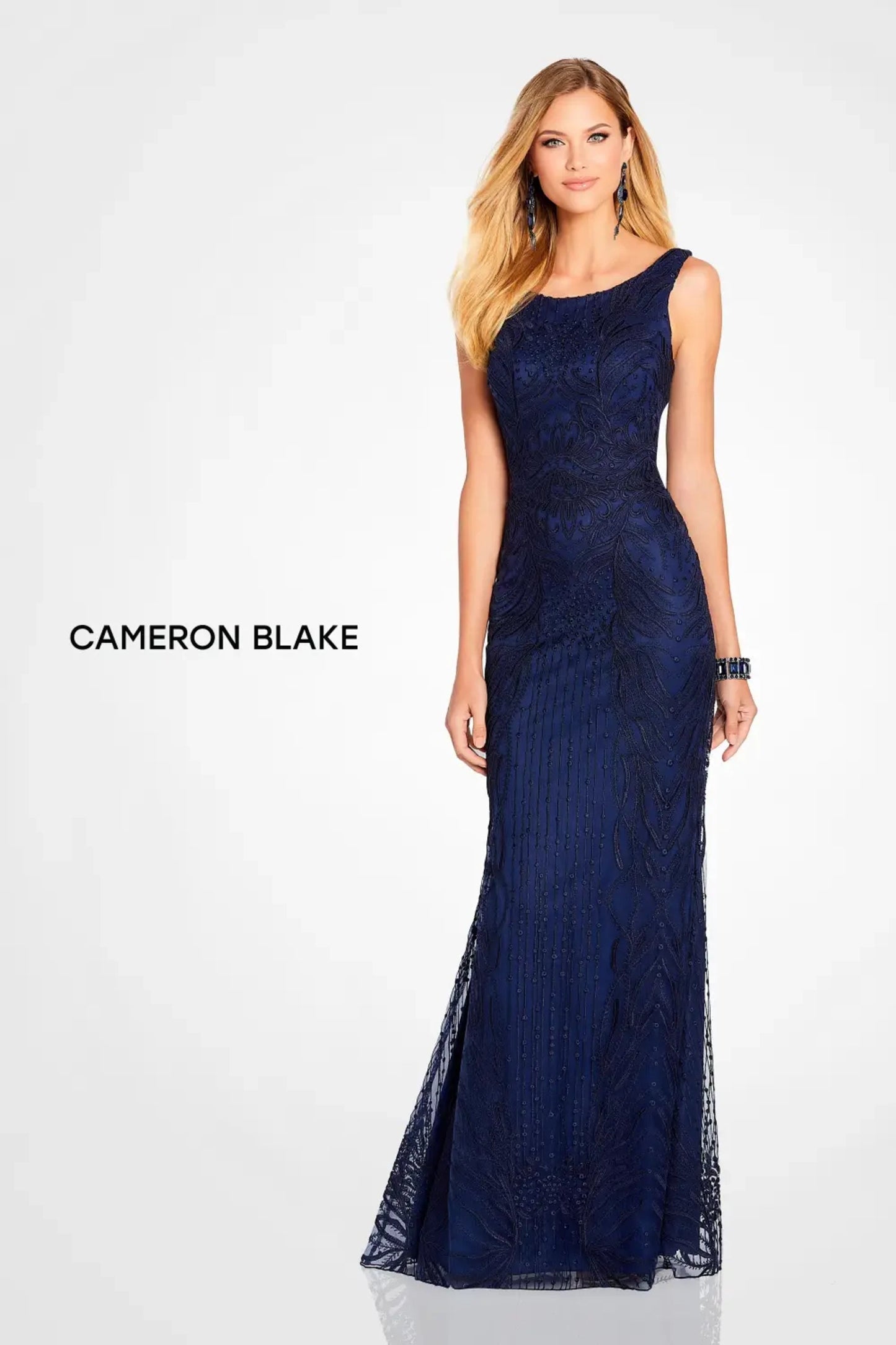 Cameron Blake 119644 Fitted Long Formal Mother of the Bride Lace Dress