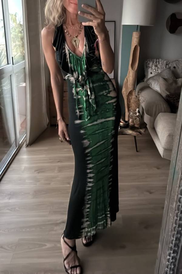 TARIK emerald green tie long dress