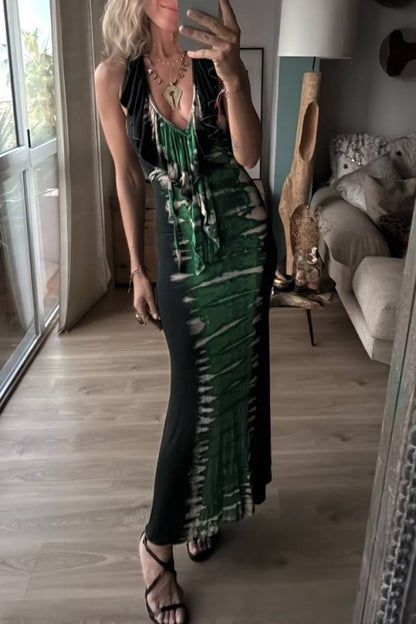 TARIK emerald green tie long dress