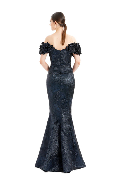 Alexander By Daymor 1650F22 Long Metallic Formal Ruffle Evening Dress