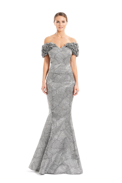 Alexander By Daymor 1650F22 Long Metallic Formal Ruffle Evening Dress