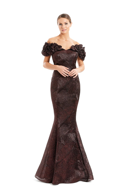 Alexander By Daymor 1650F22 Long Metallic Formal Ruffle Evening Dress