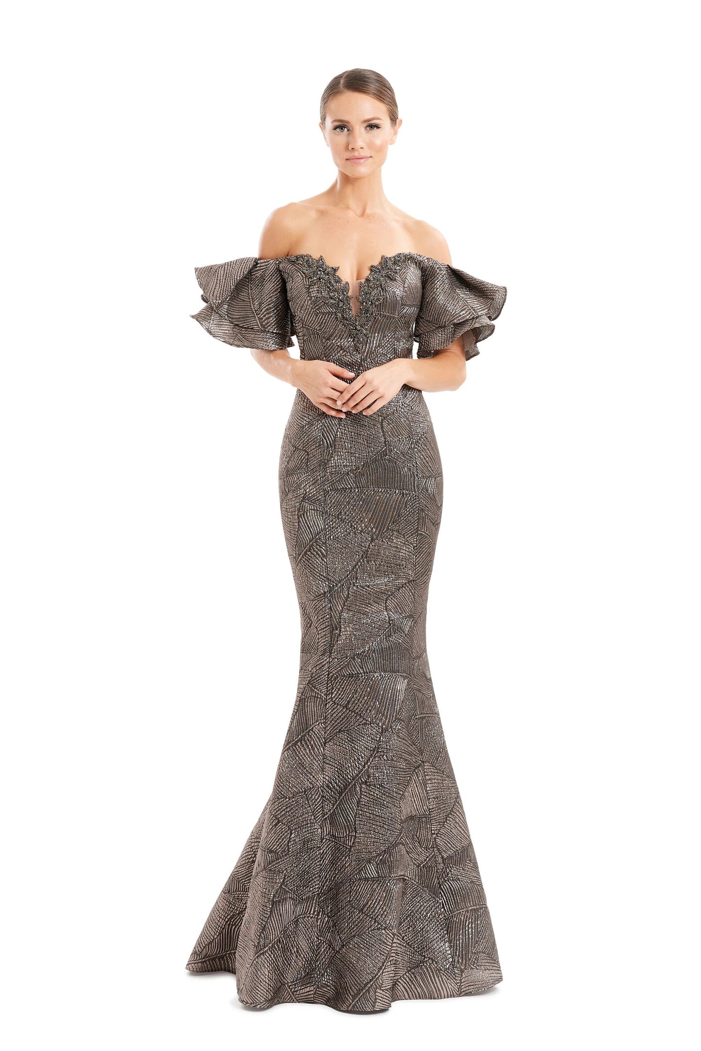 Alexander By Daymor 1652F22 Floral Beaded Long Formal Evening Dress