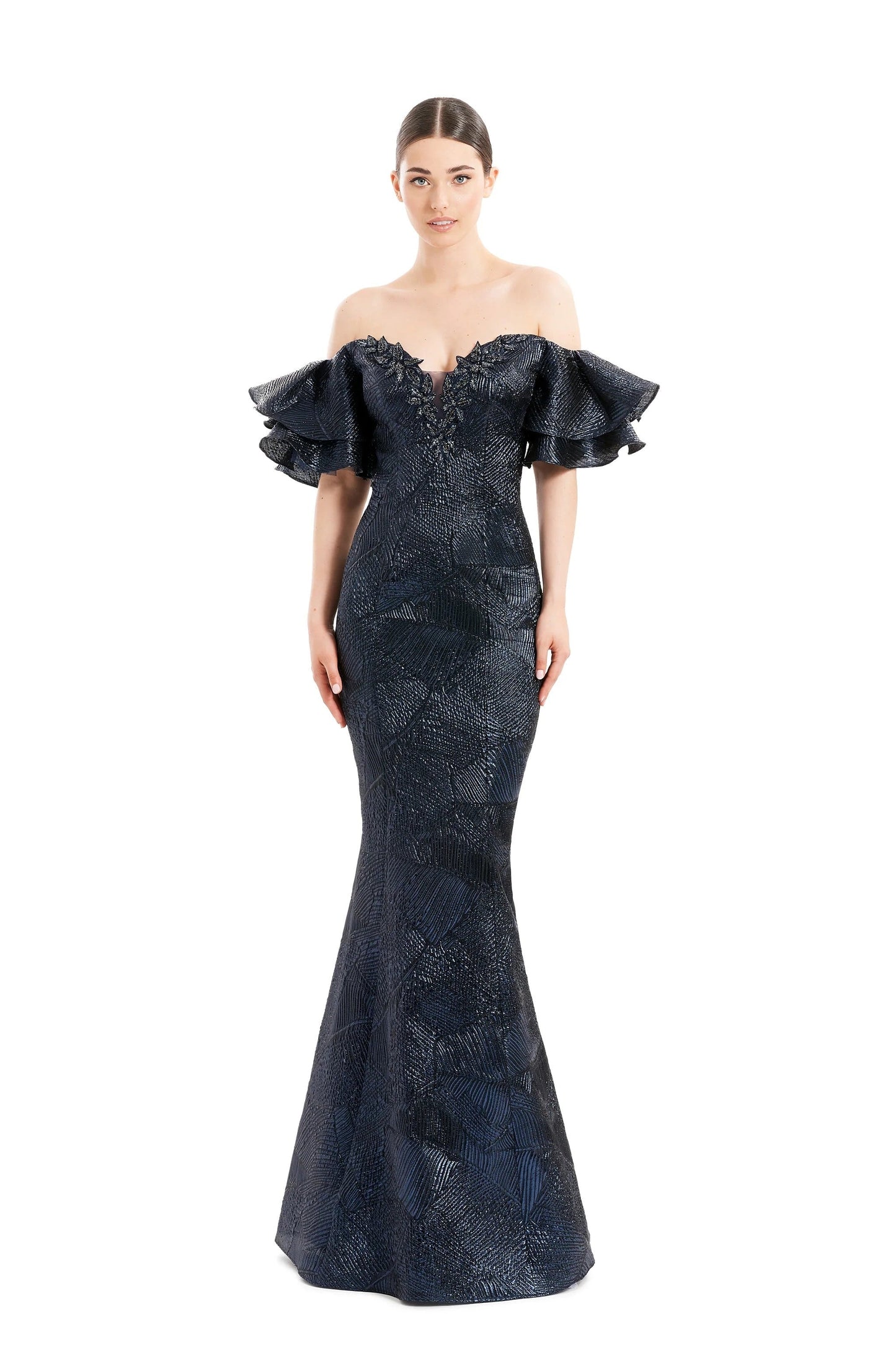 Alexander By Daymor 1652F22 Floral Beaded Long Formal Evening Dress