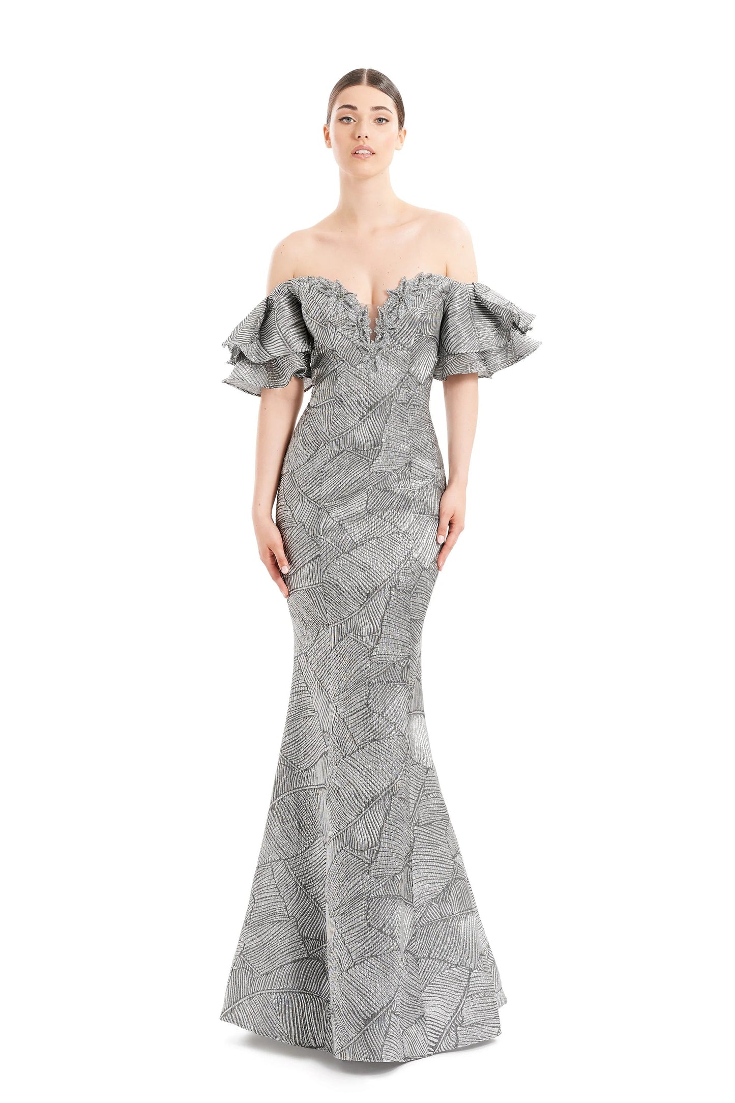 Alexander By Daymor 1652F22 Floral Beaded Long Formal Evening Dress