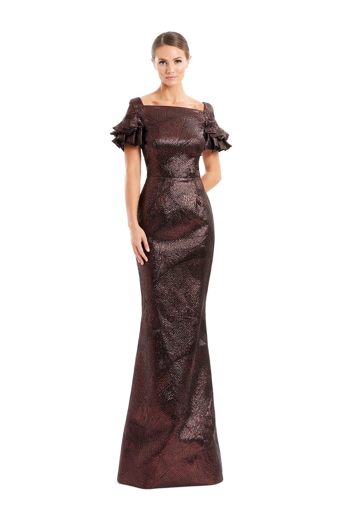 Alexander By Daymor 1655F22 Long Metallic Formal Pleated Evening Dress