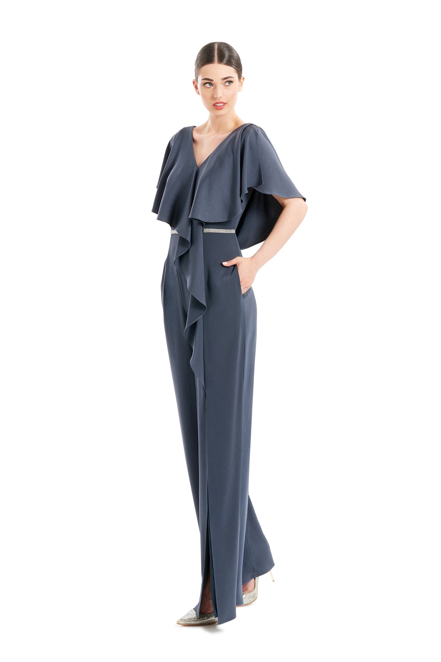 Alexander by Daymor 1669F22 Long Ruffle Formal Jumpsuit