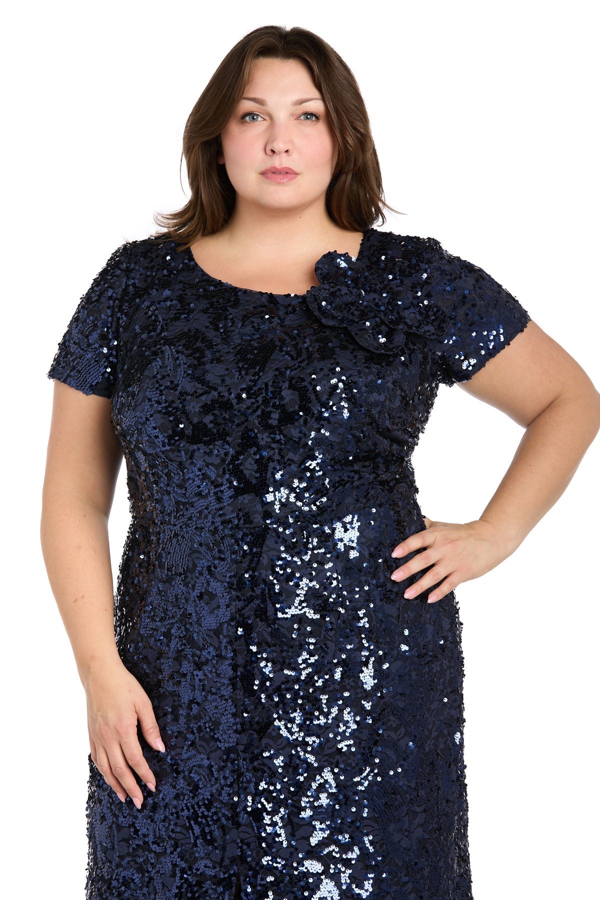 Plus Size Sequin Formal Dress Long Mother of the Bride R&M Richards 1685W