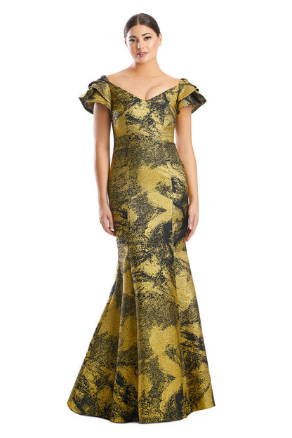 Alexander by Daymor 1775S23 Long Metallic Formal Evening Ruffle Dress