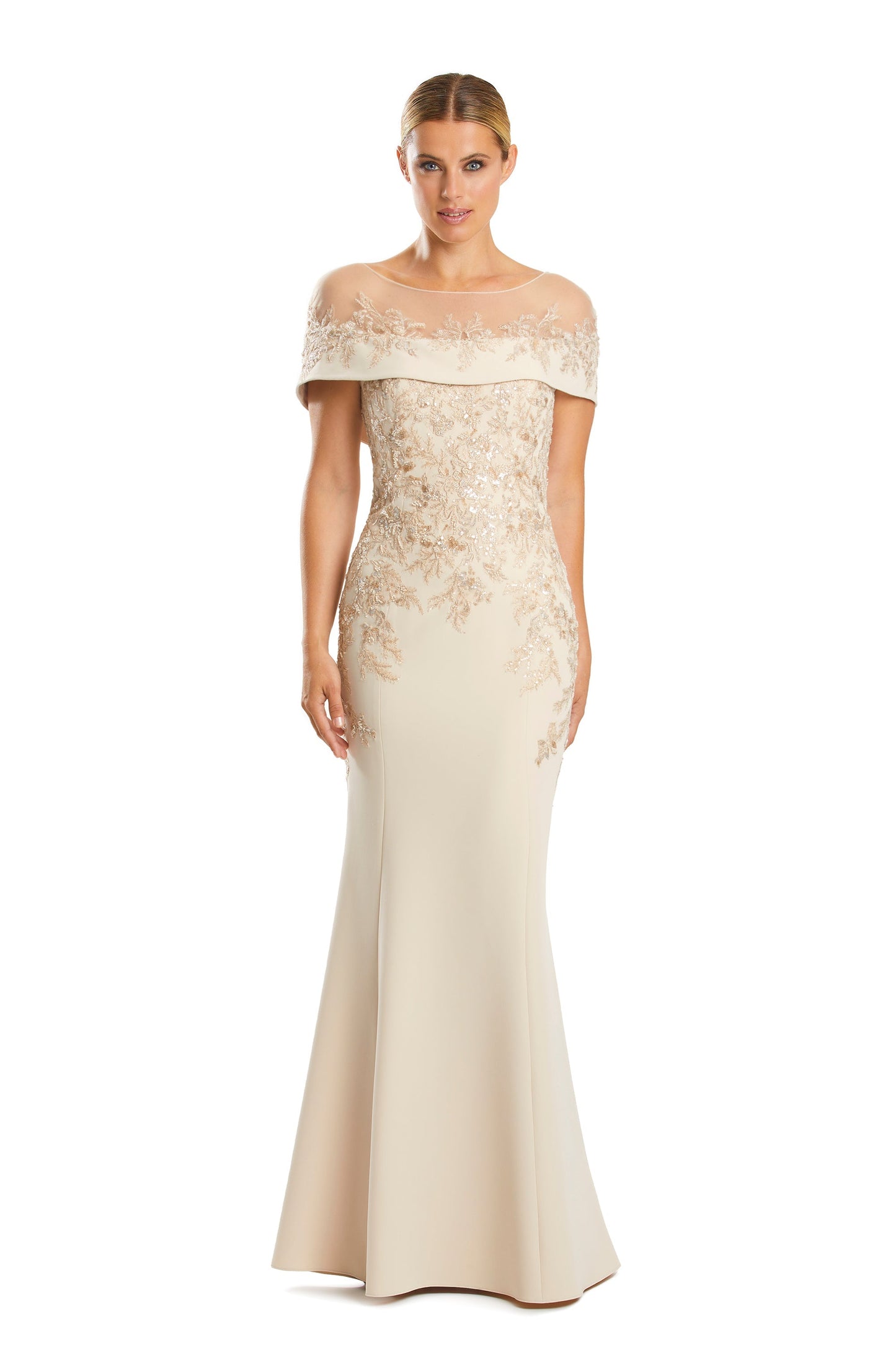 Alexander by Daymor 1866F23 Long Formal Beaded Cape Mother of the Bride Dress