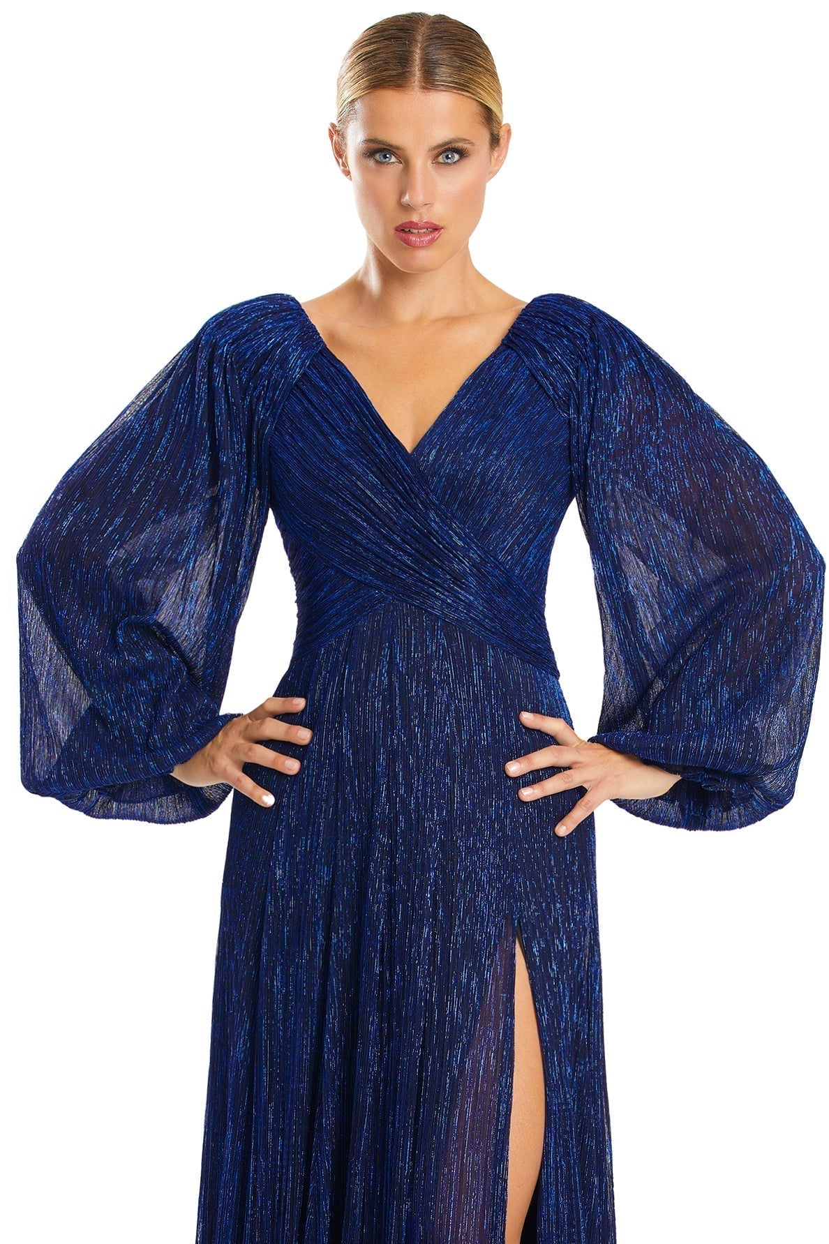 Alexander by Daymor 1877F23 Beaded Long Sleeve A Line Formal Evening Dress